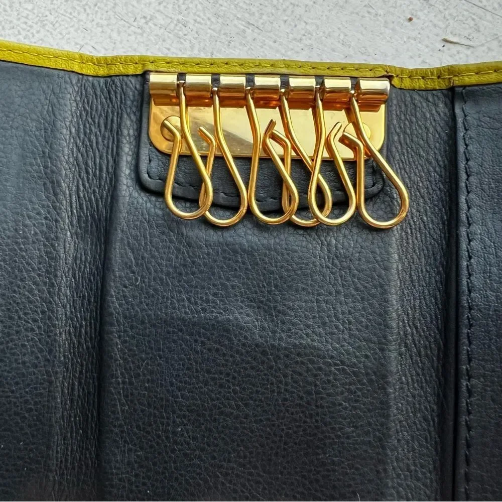 Christian Dior Key Holder, CD Compact Wallet Olive Green/Yellow Authentic